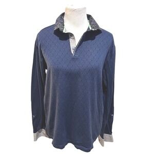 Maceoo Newton Polka Navy Long Sleeve Polo Shirt Blue Lime Green Men Size 4 L